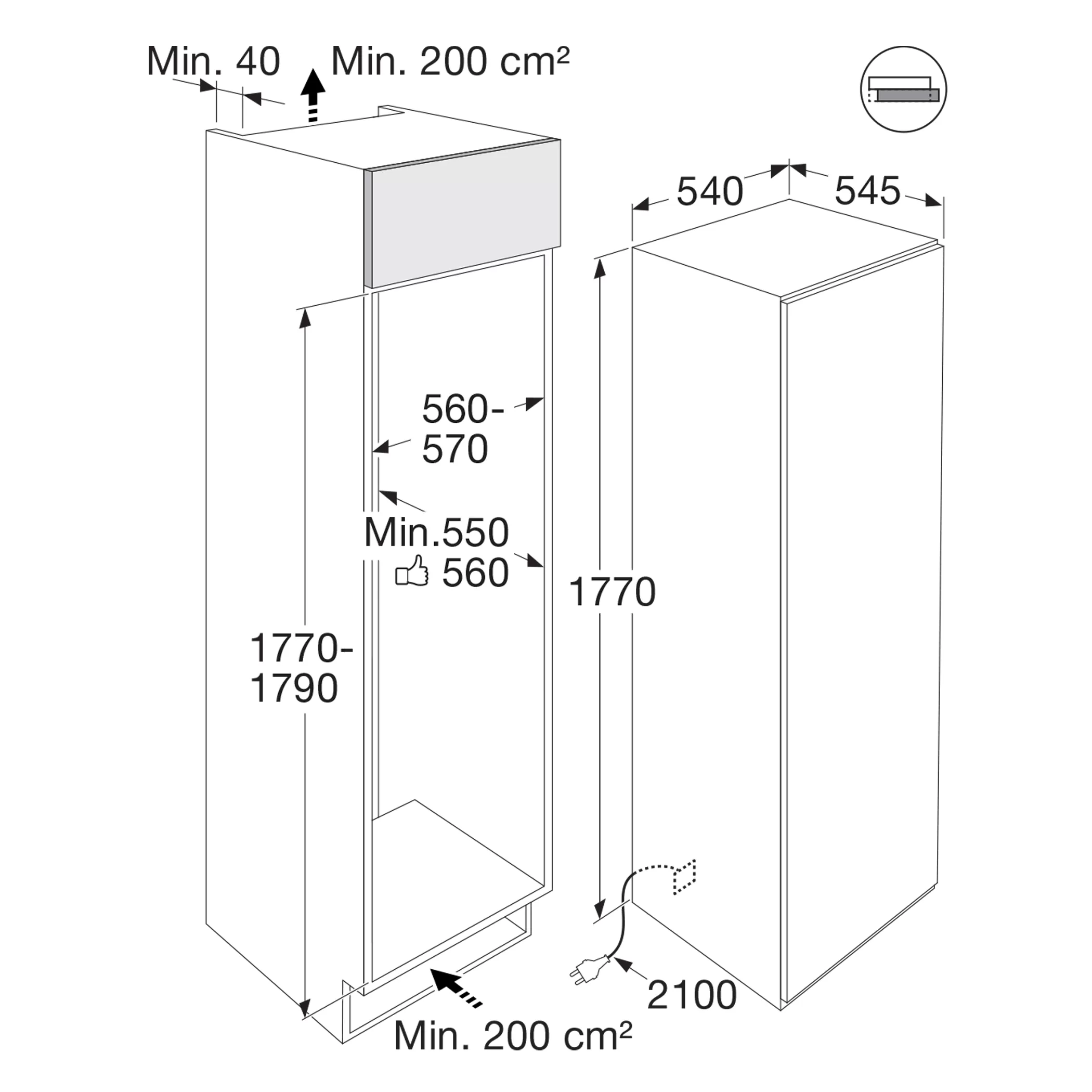 Etna geïntegreerde sleepdeur koelkast, 178cm KKS4178